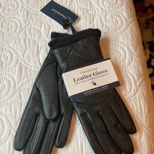NWT, Charter Club Black Leather Touchscreen Gloves